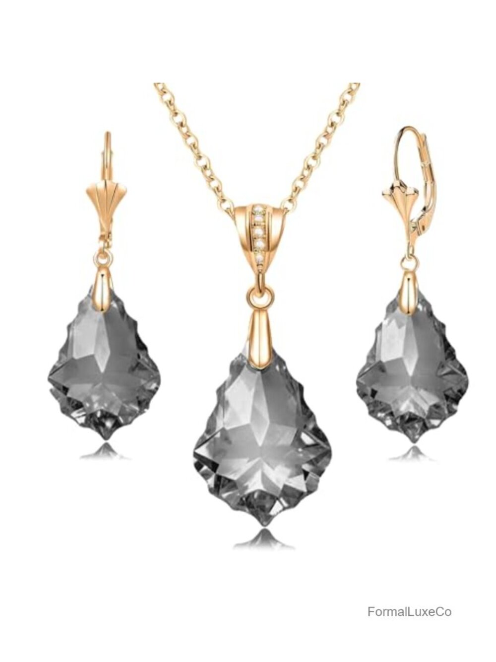 14K Gold Plated Austrian Crystal Baroque Jewelry Set Necklace Leverback